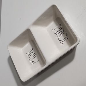 Rae Dunn Mine ,Yours Snack Dual Dish Or Decoration White 7.75"x5"
